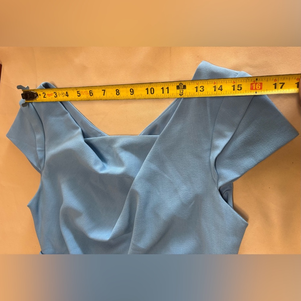 Adrianna Papell Ruched Sheath Dress Sky Blue Sz 10 Office Cocktail Fitted - Picture 7 of 16